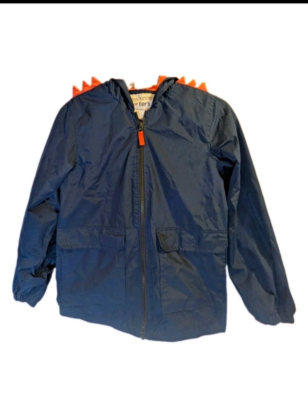Carter's Navy Hooded Raincoat with Orange Dino Spikes
